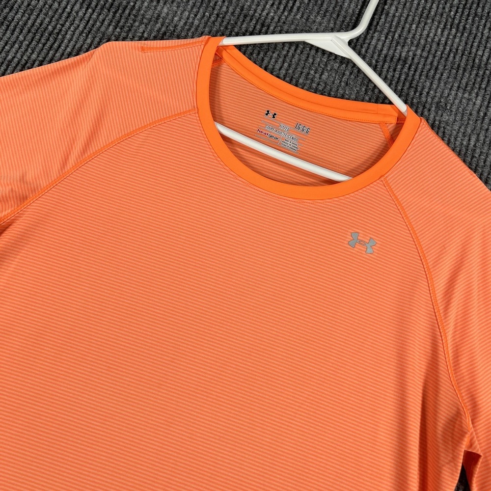 Under Armour Shirt Womens Large Orange Gray HeatGear Fitted Long Sleeve Athletic